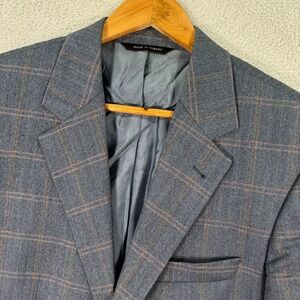 SARAR Blazer Jacket Mens 40R Blue Plaid Super 120s Wool Vitale Barberis Canonico
